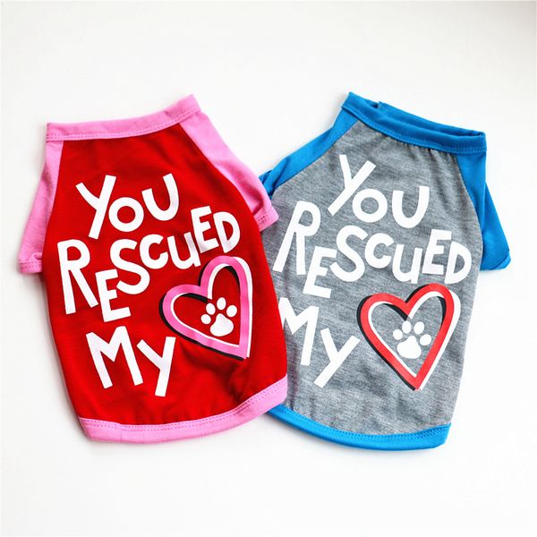 You Rescued My Heart Sublimation Blanks Abbigliamento per cani Abbigliamento per cani Paw Print Plain T-Shirt Cotton Ventilation Gilet primavera estate Chihuahua Bulldog S