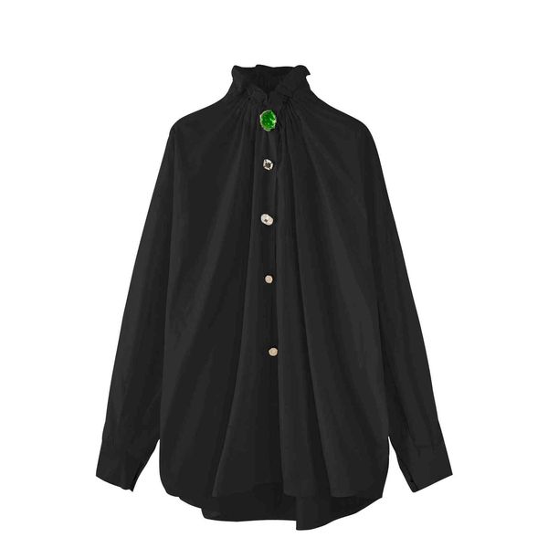 

spring fashion new solid turtleneck lantern sleeves loose casual shirt women's 210421, White