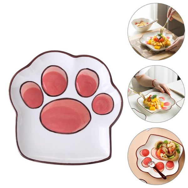 

1pc home ceramic serving plate cartoon cat claw pattern dessert mugs