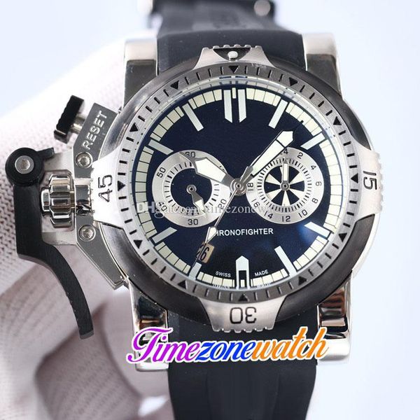 

new chronofighter white inner black dial quartz chronograph mens watch left hand two tone steel case rubber strap satch watches timezonewatc, Slivery;brown