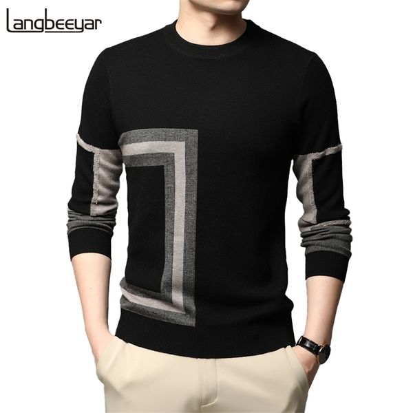 

fashion high end designer brand mens knit black wool pullover sweater crew neck autum winter casual jumper mens clothes 210818, White;black