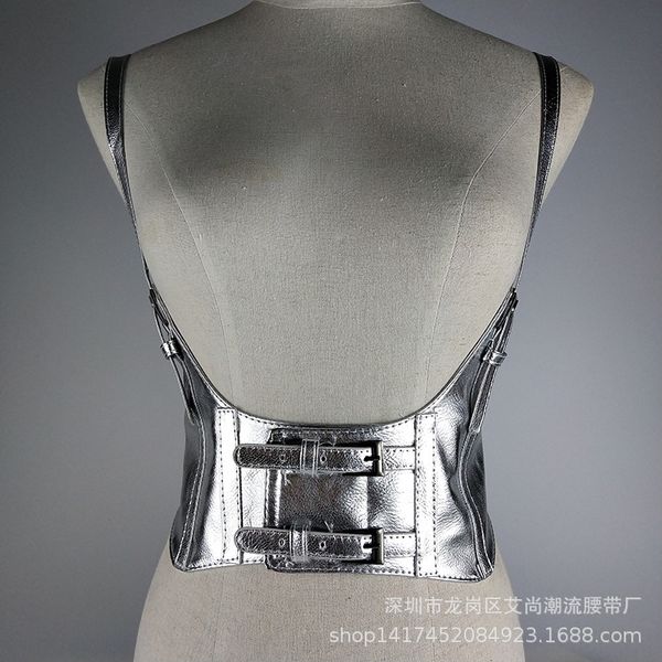 

U1M vestwaistcoat with double row buckles waistb vestwaistcoat with double row buckles and waistband suspenders, Black;white