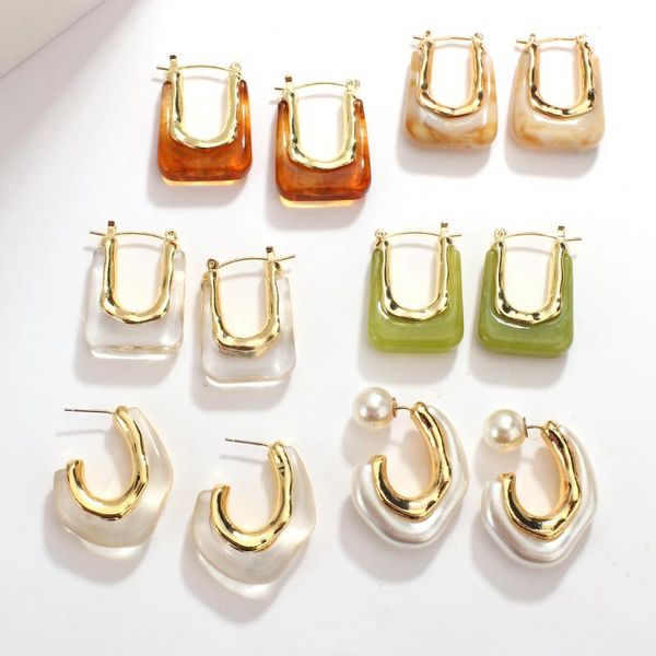 

hoop & huggie amorcome transparent resin earrings for women gold color metal geometric irregular korean fashion jewelry, Golden;silver