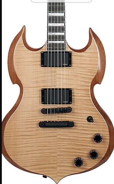 

rare wylde audio barbarian natural flame maple sg electric guitar large block inlay, black hardware, grover tuners, 3 knobs