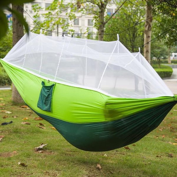 

mosquito net camping hammock hanging sleeping bed parachute swing portable dark green outdoor nylon taffeta white gauze tents and shelters