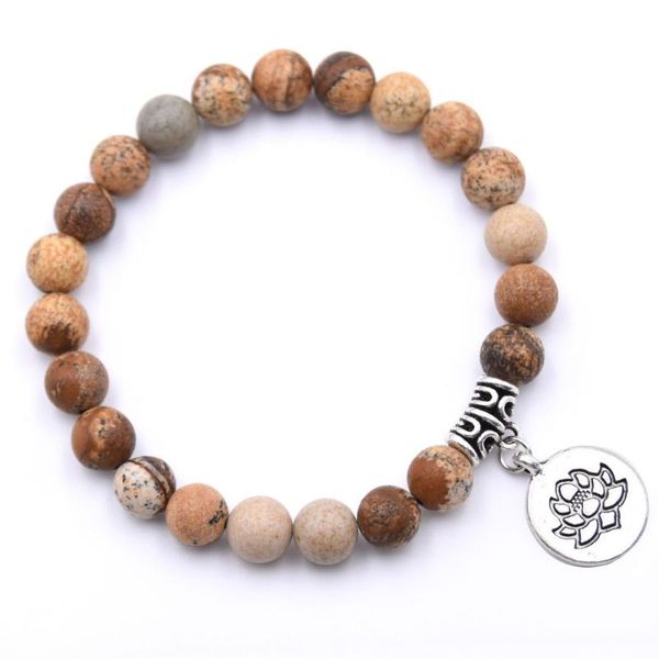 

charm bracelets 8mm natural stone lotus om yoga bracelet amazonite t-urquoise howlite picture j-asper japa mala jewelry gift, Golden;silver