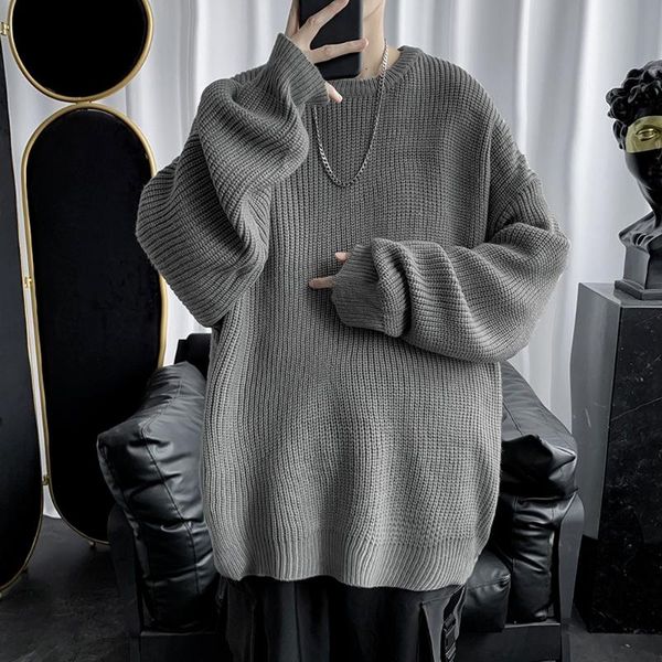 

men's sweaters sweater autumn and winter o-neck long-sleeved solid color knitted fashion loose top, White;black