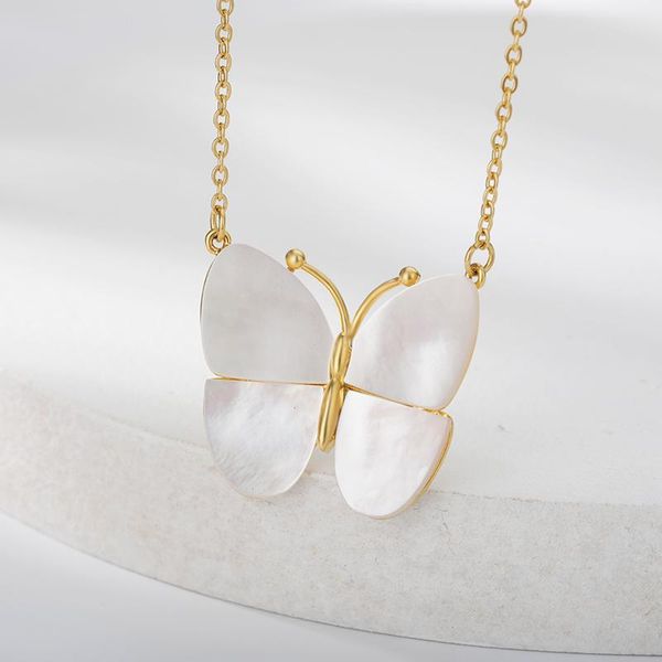 

pendant necklaces big butterfly for women friend gold stainless steel chain female necklace aesthetic clavicle choker birthday jewelry, Silver