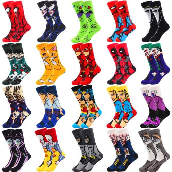 

men's socks cartoon anime funny men hip hop print personalized novelty crazy sokken comfortable skateboard happy meias, Black