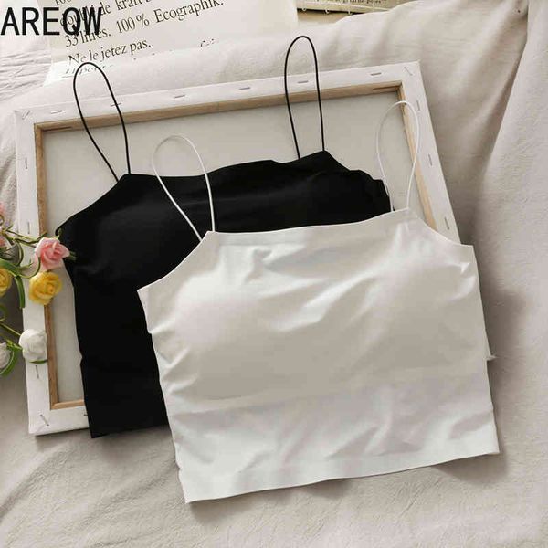 

short slim all-match solid sling vest women's spring and summer inner wear with chest pad tube 210507, White
