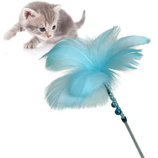 

cat toys 15.75in teaser wand beads fake feather decor toy training