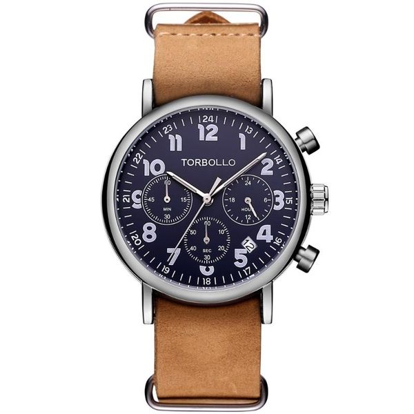 

wristwatches classical genuine leather quartz chronograph watch multifunction men wrist black clock, Slivery;brown