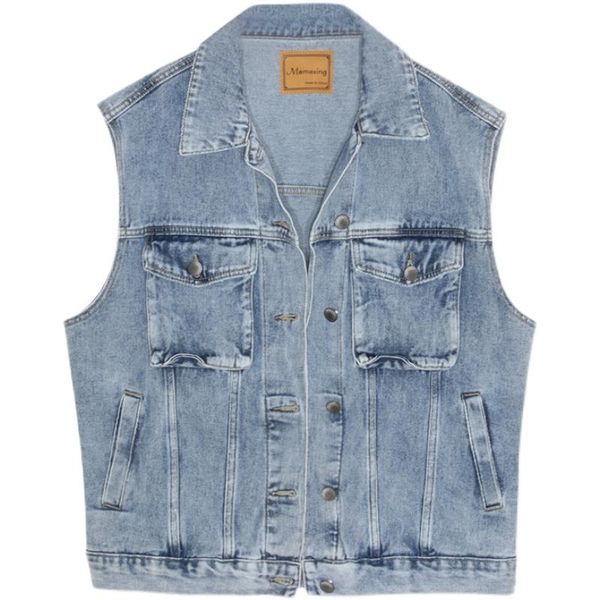 

women's vests korean spring jean vest women autumn fashion pocket sleeveless jacket loose vintage denim waistcoat outerwear ladies tide, Black;white