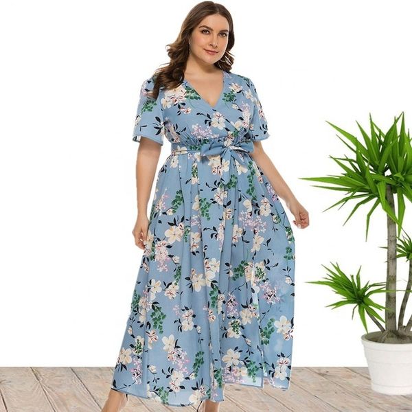 

new autumn plus size dress women's short-sleeved bohemian split long, Black