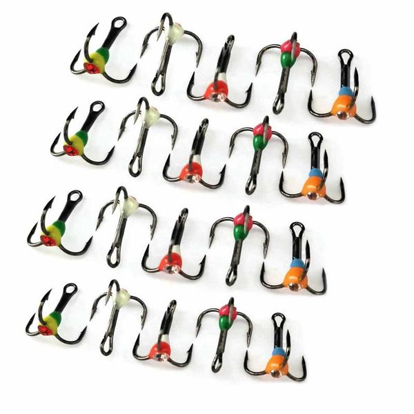 

5pcs/box 8# 10# 12# 14# colorful high carbon steel baits sharp three-jaw hook lures winter outdoor camping ice fishing tackle hooks