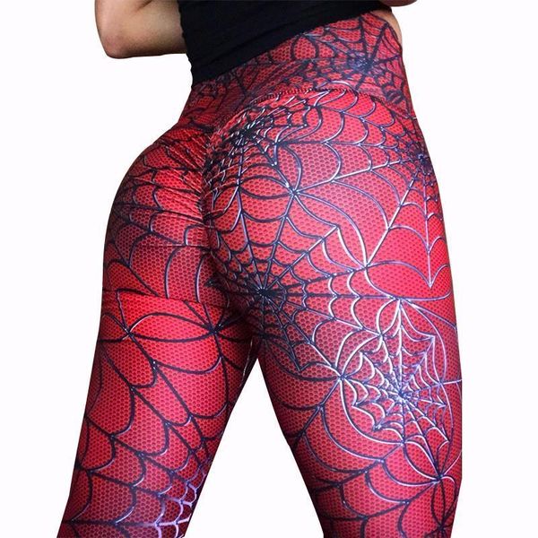 

high spider line printing women legging polyester waist push up casual slimming fitness, Black