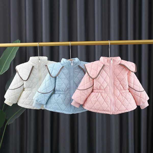 

down coat 2021winter baby girls cotton padded jacket, Blue;gray