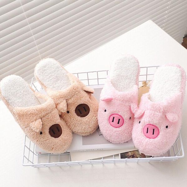 

slippers cute home winter warm plush flip flops shoes lovely pig floor soft stripe female fur slides 36-40, Black