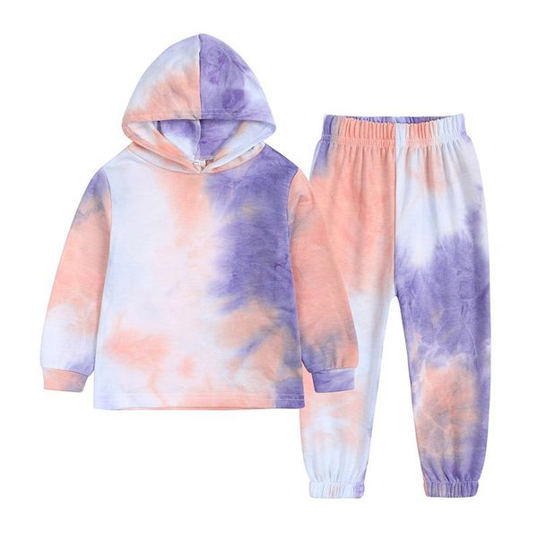 

clothing sets spring girls suit tie-dye sports clothes casual full-sleeved t-shirt + pants childrens home service 2-8 years old, White