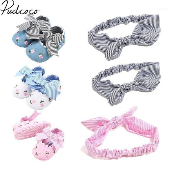 

infant born crib shoes non-slip toddler kids baby headband 2pcs girls soft sole cotton first walkers 0-18m1