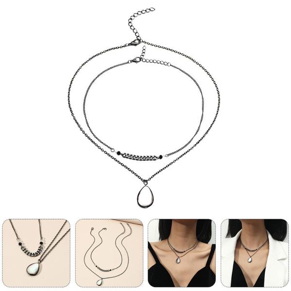 

pendant necklaces 1pc opal water drop shape necklace exquisite double layer (black), Silver
