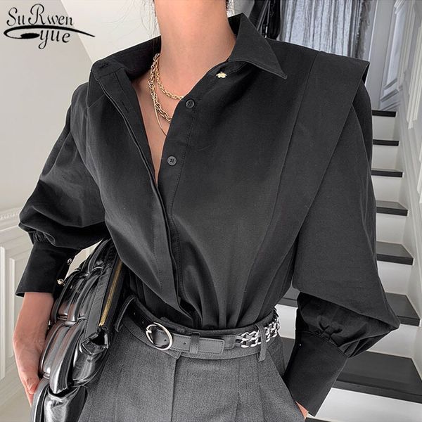 

spring summer blouses chic vintage minimalist loose white shirts for women turn-down collar solid female 12872 210427