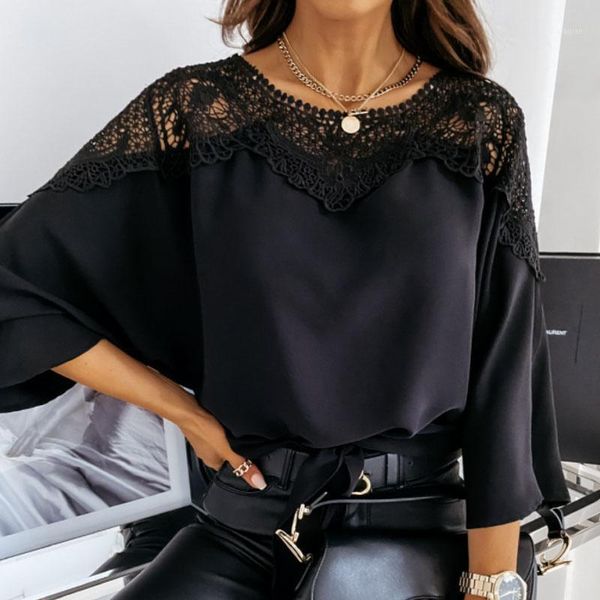 

women's blouses & shirts casual women batwing sleeve solid blouse elegant spring lace crochet hollow out office ladies o neck pullover, White