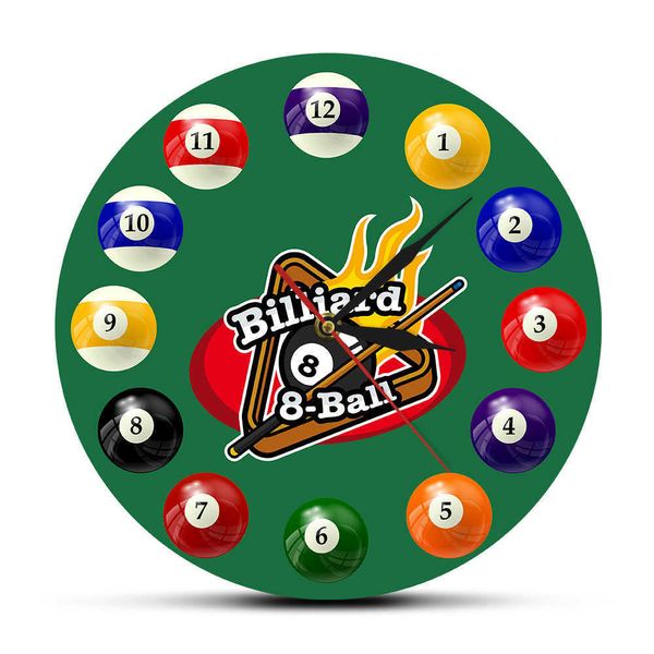 Billardkugeln Bunte Wanduhr Pool Snooker Sportuhr Pool Halle Spielzimmer Dekor Moderne Wanduhr Billardspieler Geschenk 210930