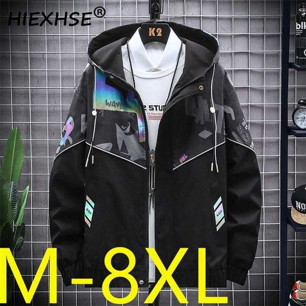 

men's loose brand jacket reflective strips m-8xl large size casual streetwear tactical bomber autumn winter 211103, Black;brown
