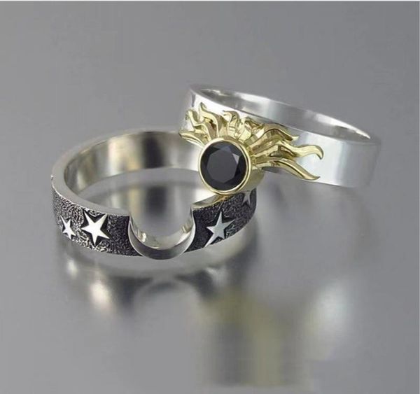 

2021 2 pcs creative fashion men women rings set plated sun moon star pattern casual party ring jewelry gift, Silver