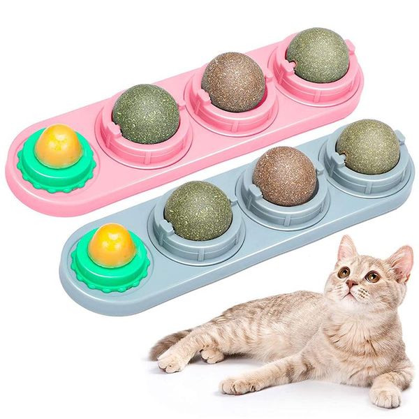 

cat toys catnip wall ball for cats rotatable snack edible balls refillable dental treats care teeth licking kitten
