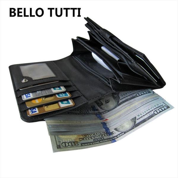 

bello tutti women canvas multifunction flower printing trifold purse short wallet black, Red;black