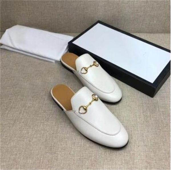 

100% leather men slippers soft cowhide lazy women shoes metal buckle beach slippers mules princetown classic lady slippers large size 34-46, Black