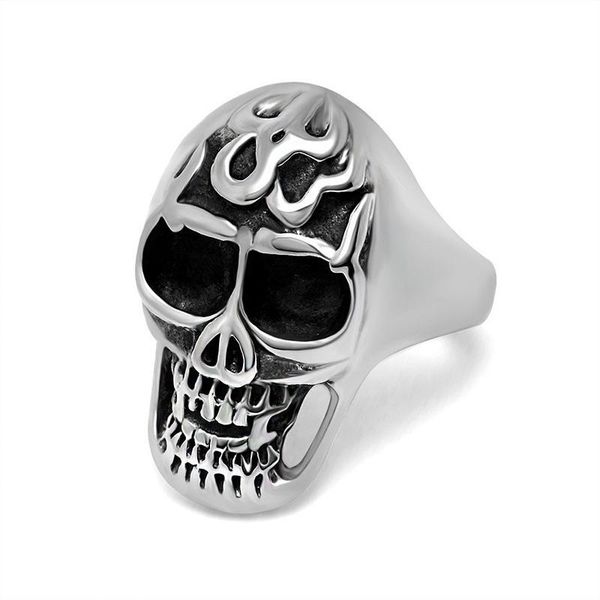 

cluster rings gothic ring for men biker fire skull viking stainless steel male fine polished never fade jewelry bague homme drop ship, Golden;silver