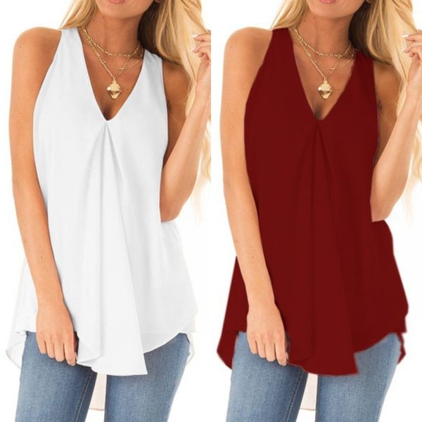 

2020 new summer solid loose casual chiffon sleeveless for women, Black;white