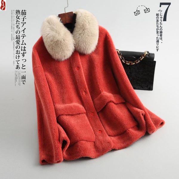 

women's fur & faux winter coat women clothes 2021 100% real + collar ladies thick warm wool jacket suede lining hiver y808, Black