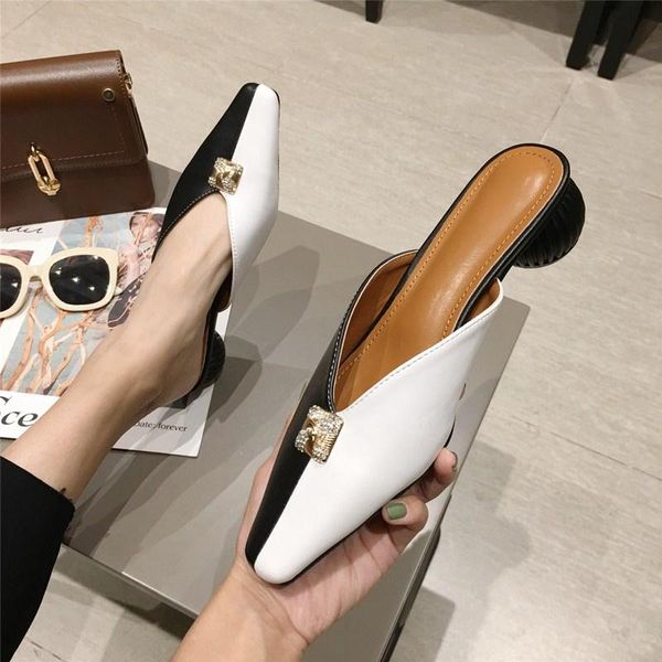

slippers bailehou flat mules shoes low heel strange style slides women brand buckle slip on luxury loafers, Black