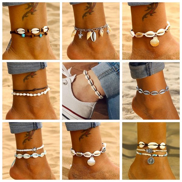 

bohemian shell anklets for women bohemian ankle strap beach jewelry summer beach barefoot bracelet ankle on leg, Red;blue