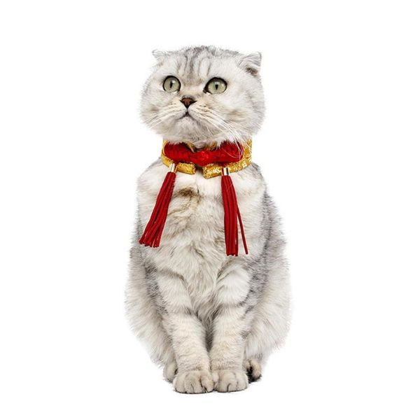 

asypets chinese style pet tassel collar for autumn winter cat year wear collars & leads