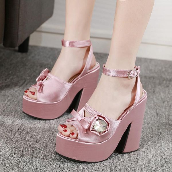 

black punk gothic heeled sandals 2021 fashion peep toe rhinestone high heel platform luxury shoes women designers summer
