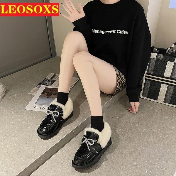 

boots snow for women winter 2021 bow fur one body fleece warm cotton shoes flat waterproof non-slip short, Black