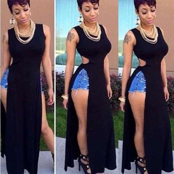 

fashion dress casual punk sleeveless waist hole party, Black;gray