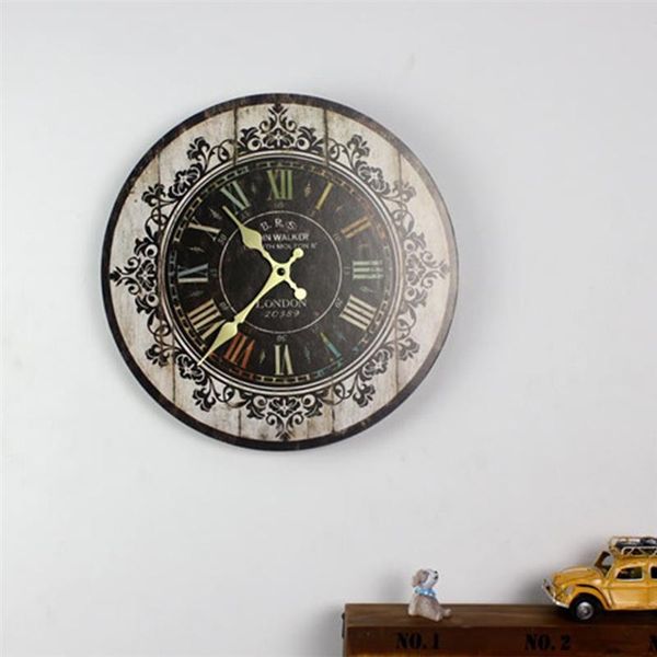 

wall clocks retro decorative pattern electronic clock 30cm wood board art decor for home office