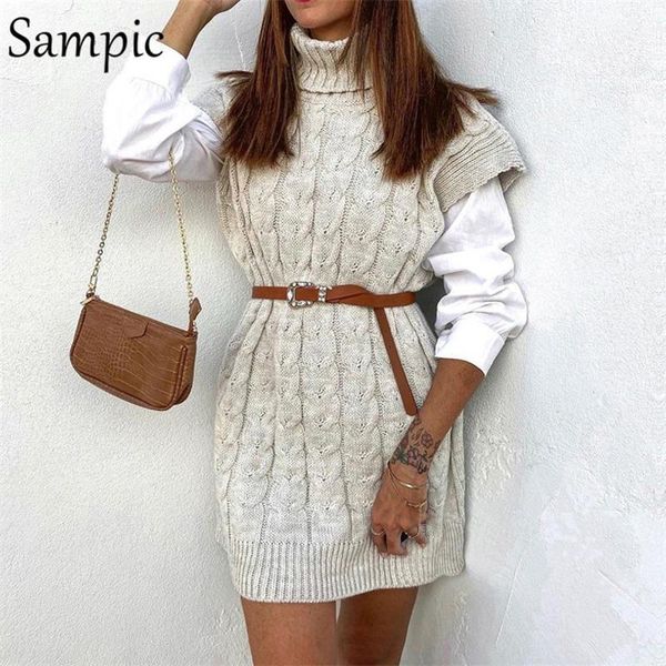 

sampic y2k turtleneck 2021 winter party oversized knitted pullover sweater vest long casual loose women women's sweaters, White;black
