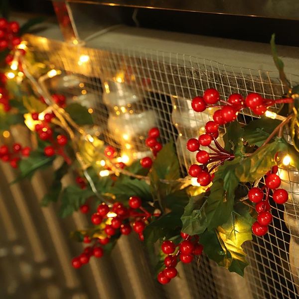 

decorative flowers & wreaths plastic christmas party rattan simulation plant leaves red fruit mall window decoration festival supplies