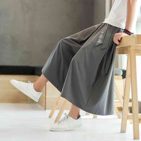 

men's pants harajuku style wide leg cotton linen men calf-length harem vintage male casual trousers oversized 5xl n931, Black