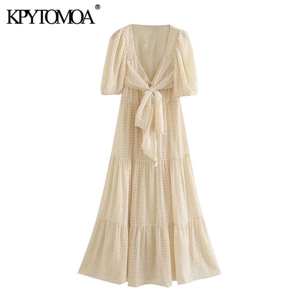 

women chic fashion with bow tied polka dot midi dress vintage v neck short sleeve female dresses vestidos mujer 210416, Black;gray