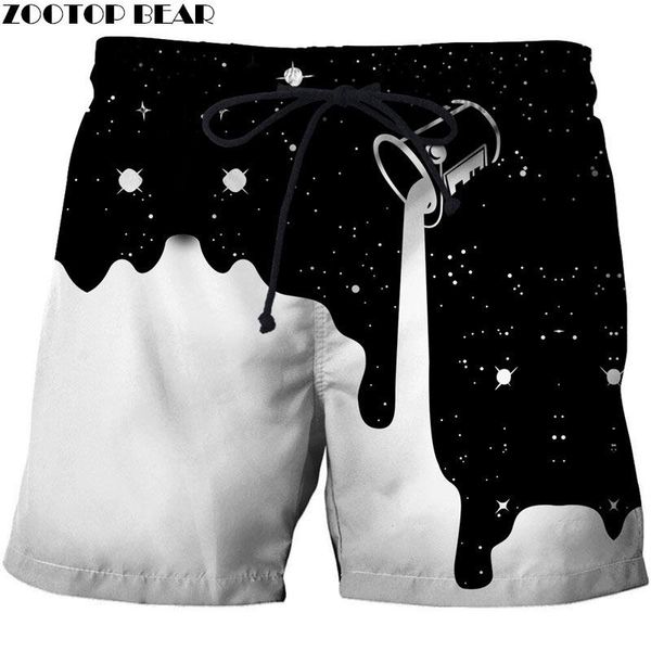 

pouring milk 3d printed men board shorts elastic waist beach short watersport summer male clothing trousers men's, White;black