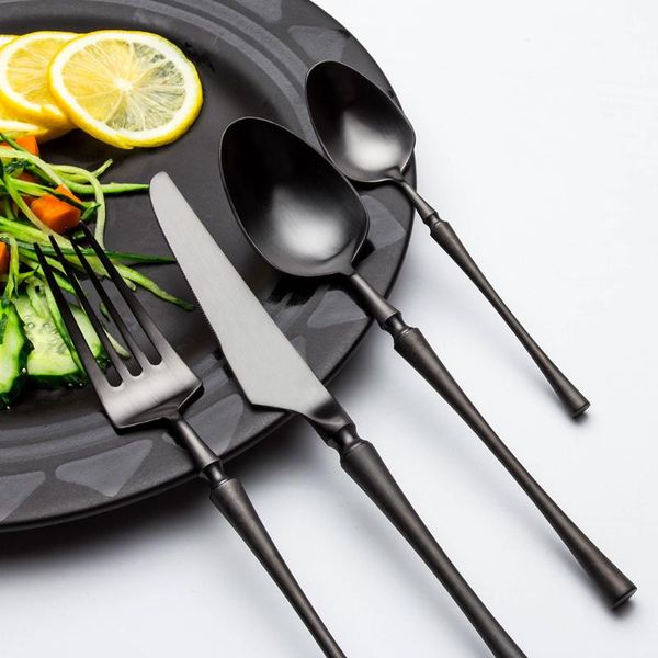 

dinnerware sets matte black cutlery set for 304 stainless steel fork knife scoops silverware home western tableware