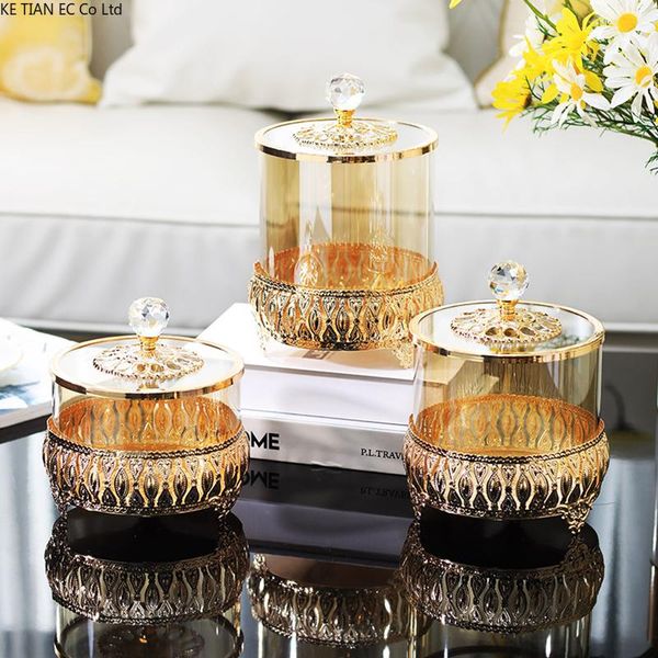 

european style metal glass candy tin tea storage jar with lid luxury art jewelry cotton swab box kitchen container bottles & jars